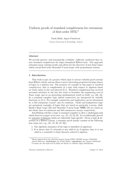 Uniform Proofs of Standard Completeness for Extensions of First