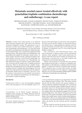Metastatic Urachal Cancer Treated Effectively with Gemcitabine/Cisplatin Combination Chemotherapy and Radiotherapy: a Case Report