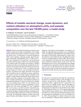 Effects of Eustatic Sea-Level Change, Ocean Dynamics, and Nutrient Utilization on Atmospheric Pco2 and Seawater Composition Over the Last 130 000 Years: a Model Study