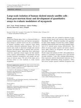 Large-Scale Isolation of Human Skeletal Muscle Satellite Cells from Post-Mortem Tissue and Development of Quantitative Assays to Evaluate Modulators of Myogenesis