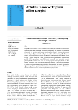 Artuklu İnsan Ve Toplum Bilim Dergisi