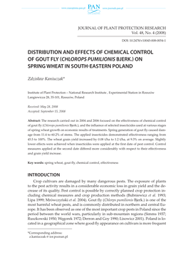 Distribution and Effects of Chemical Control of Gout Fly (Chlorops Pumilionis Bjerk.) on Spring Wheat in South-Eastern Poland