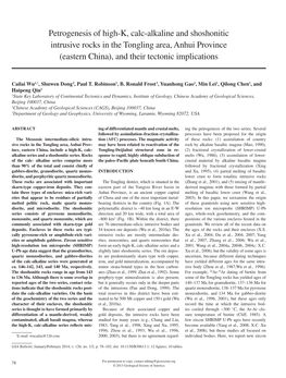 Petrogenesis of High-K, Calc-Alkaline and Shoshonitic Intrusive Rocks in the Tongling Area, Anhui Province (Eastern China), and Their Tectonic Implications