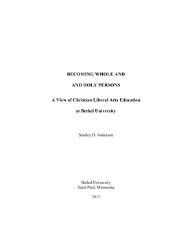 BECOMING WHOLE and and HOLY PERSONS a View of Christian