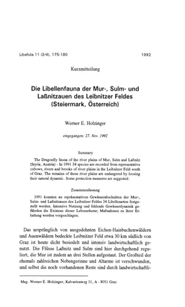 Die Libellenfauna Der Mur-, Sulm- Und Laßnitzauen Des Leibnitzer Feldes (Steiermark, Österreich)
