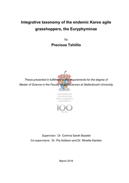 Integrative Taxonomy of the Endemic Karoo Agile Grasshoppers, the Euryphyminae