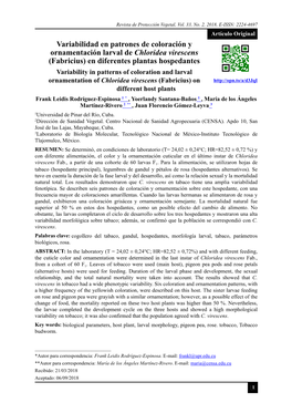 Variabilidad En Patrones De Coloración Y Ornamentación Larval