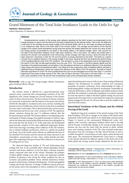 Grand Minimum of the Total Solar Irradiance Leads to the Little Ice Age Habibullo I Abdussamatov* Pulkovo Observatory, St