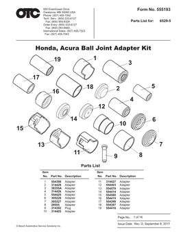 Honda, Acura Ball Joint Adapter Kit 19 1 3