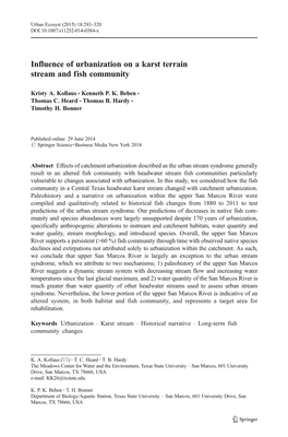 Influence of Urbanization on a Karst Terrain Stream and Fish Community