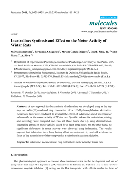 Indatraline: Synthesis and Effect on the Motor Activity of Wistar Rats