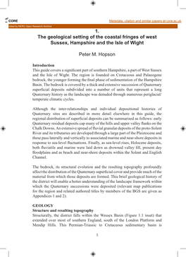 1. the Geological Setting of the Coastal Fringes of West Sussex, Hampshire and the Isle of Wight