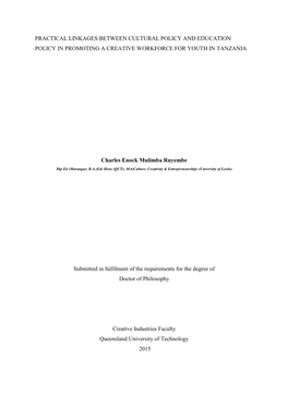 Practical Linkages Between Cultural Policy and Education Policy in Promoting a Creative Workforce for Youth in Tanzania