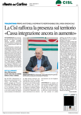 La Cisl Rafforza La Presenza Sul Territorio «Cassa Integrazione