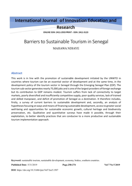 Barriers to Sustainable Tourism in Senegal MAHAWA NDIAYE