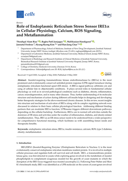 Role of Endoplasmic Reticulum Stress Sensor Ire1α in Cellular Physiology, Calcium, ROS Signaling, and Metaﬂammation