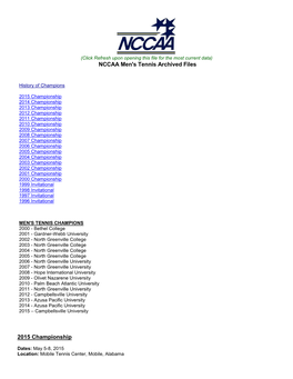 NCCAA Men's Tennis Archived Files 2015 Championship