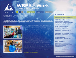 WBEA@Work an UPDATE on WBEA’S LATEST WORK VOLUME 3 ISSUE 3, SEPTEMBER 2013 HOME >> NEXT >> BACK >>
