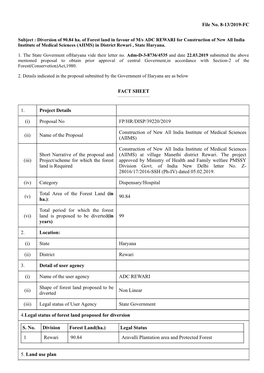 File No. 8-13/2019-FC FACT SHEET 1. Project Details (I) Proposal No FP