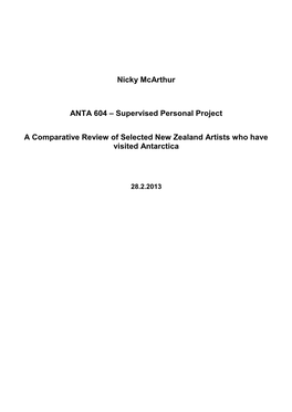 Nicky Mcarthur ANTA 604 – Supervised Personal Project A