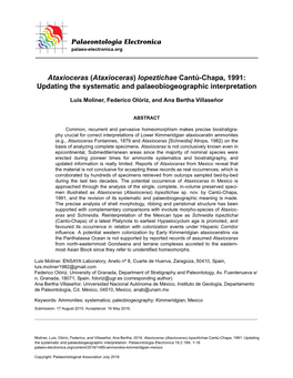 Ataxioceras (Ataxioceras) Lopeztichae Cantú-Chapa, 1991: Updating the Systematic and Palaeobiogeographic Interpretation