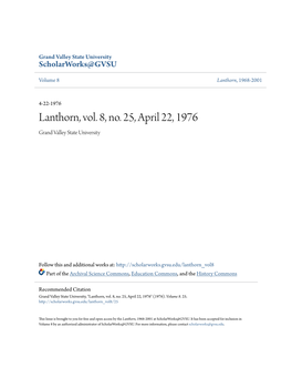 Lanthorn, Vol. 8, No. 25, April 22, 1976 Grand Valley State University