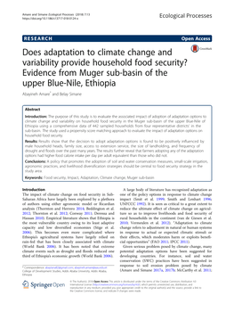 Evidence from Muger Sub-Basin of the Upper Blue-Nile, Ethiopia Abayineh Amare* and Belay Simane