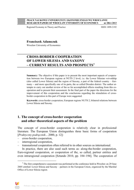 Cross-Border Cooperation of Lower Silesia and Saxony – Current Results and Prospects*