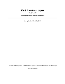 Kanji Dwarkadas Papers Ms