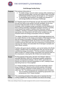 Sustainable Cold Storage Policy