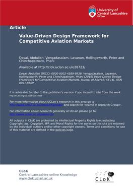 Value-Driven Design Framework for Competitive Aviation Markets