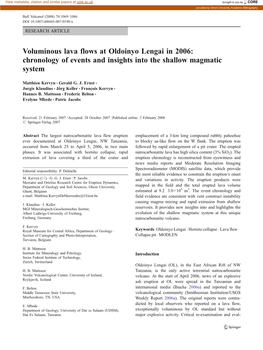 Voluminous Lava Flows at Oldoinyo Lengai in 2006: Chronology of Events and Insights Into the Shallow Magmatic System