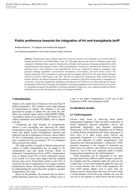 Public Preference Towards the Integration of Krl and Transjakarta Tariff