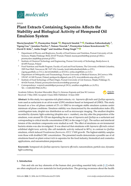 Plant Extracts Containing Saponins Affects the Stability and Biological