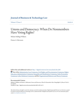 Unions and Democracy: When Do Nonmembers Have Voting Rights? Melanie Stallings Williams