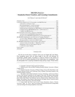 FRAND's Forever: Standards, Patent Transfers, and Licensing