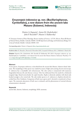 Bacillariophyceae, Cymbellales), a New Diatom from the Ancient Lake Matano (Sulawesi, Indonesia