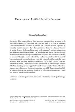 Exorcism and Justified Belief in Demons