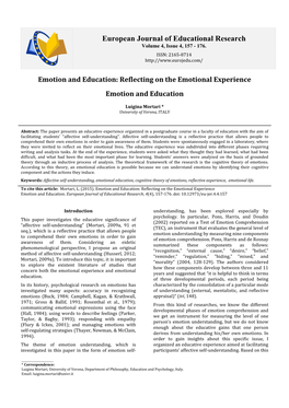 Emotion and Education: Reflecting on the Emotional Experience Emotion and Education