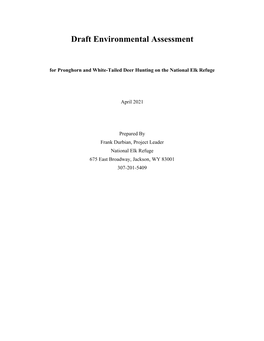 Draft Environmental Assessment for Pronghorn and White-Tailed Deer Hunting on the National Elk Refuge