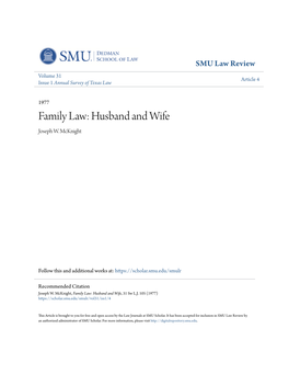 Family Law: Husband and Wife Joseph W