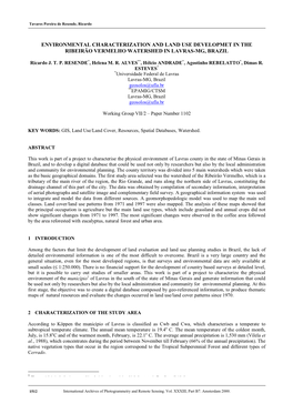 Environmental Characterization and Land Use Developmet in the Ribeirão Vermelho Watershed in Lavras-Mg, Brazil