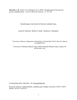 Breakthroughs in the Search for Dyslexia Candidate Genes