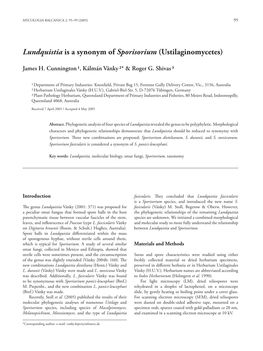 Lundquistia Is a Synonym of Sporisorium (Ustilaginomycetes)