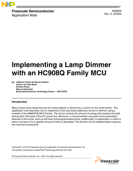 AN2839: Implementing a Lamp Dimmer with an HC908Q Family