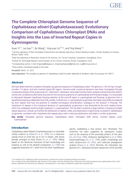 The Complete Chloroplast Genome Sequence of Cephalotaxus Oliveri