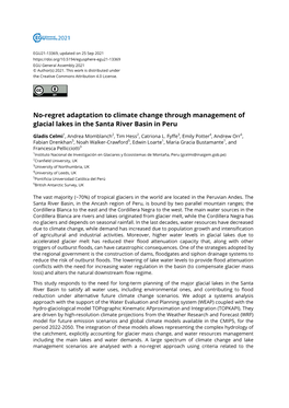 No-Regret Adaptation to Climate Change Through Management of Glacial Lakes in the Santa River Basin in Peru