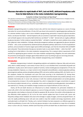 Glucose Starvation to Rapid Death of Nrf1, but Not Nrf2, Deficient Hepatoma Cells from Its Fatal Defects in the Redox Metabolism Reprogramming