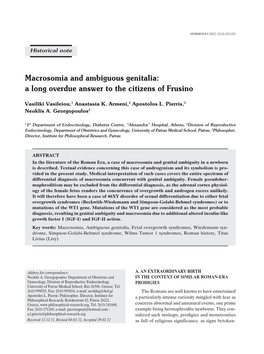 Macrosomia and Ambiguous Genitalia: a Long Overdue Answer to the Citizens of Frusino