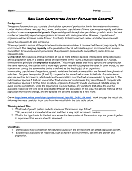 ​How Does Competition Affect Population Growth? Background the Genus Paramecium Spp